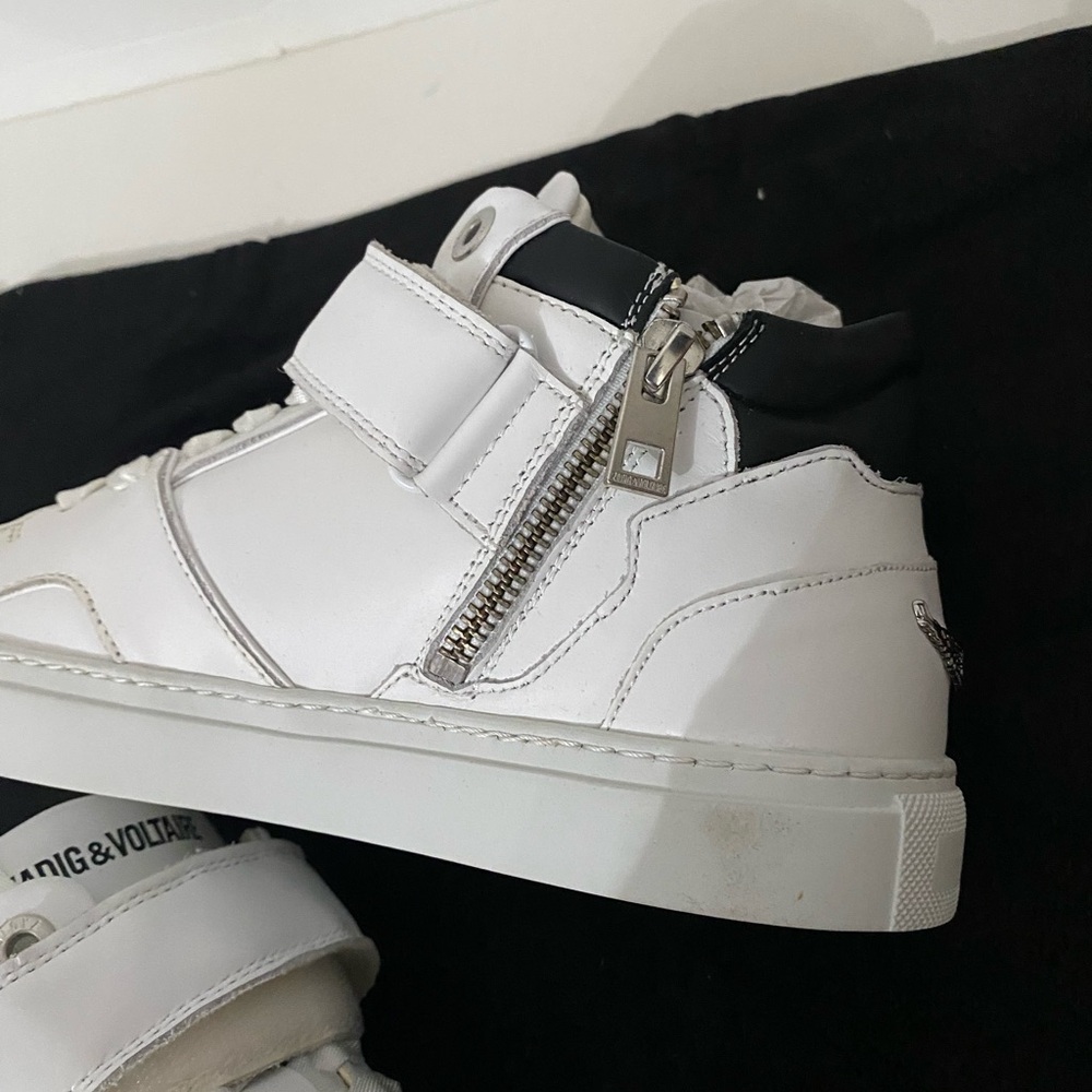 New ZADIG & VOLTAIRE Mid Smooth Leather Zipper Mid-Top Sneakers ZV1747 38 7 - Picture 7 of 13